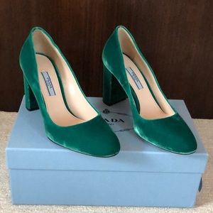 Prada Green Velvet Heels